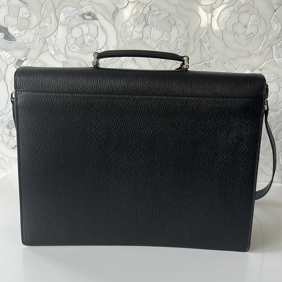 ⭐️HP⭐️Salvatore Ferragamo Black Textured Calfskin 'revival' Accordion Briefcase - Picture 3 of 10
